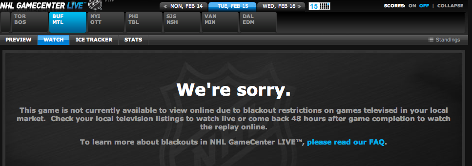 NHL 游戏中心遮光图像
