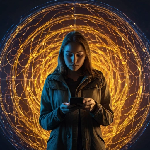 Girl holding a phone with orange background