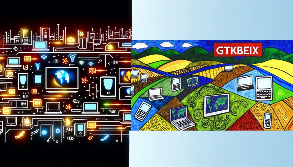 Split-screen image of Getflix and Trickbyte with diverse devices and regional connectivity, illustrating the best Smart DNS VPN for streaming 2025.