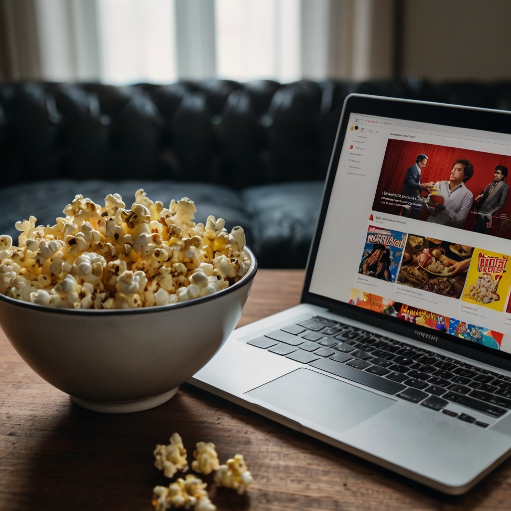 an image of popcorn and a laptop showing streaming services and the bennifits of Smart DNS And Online Security