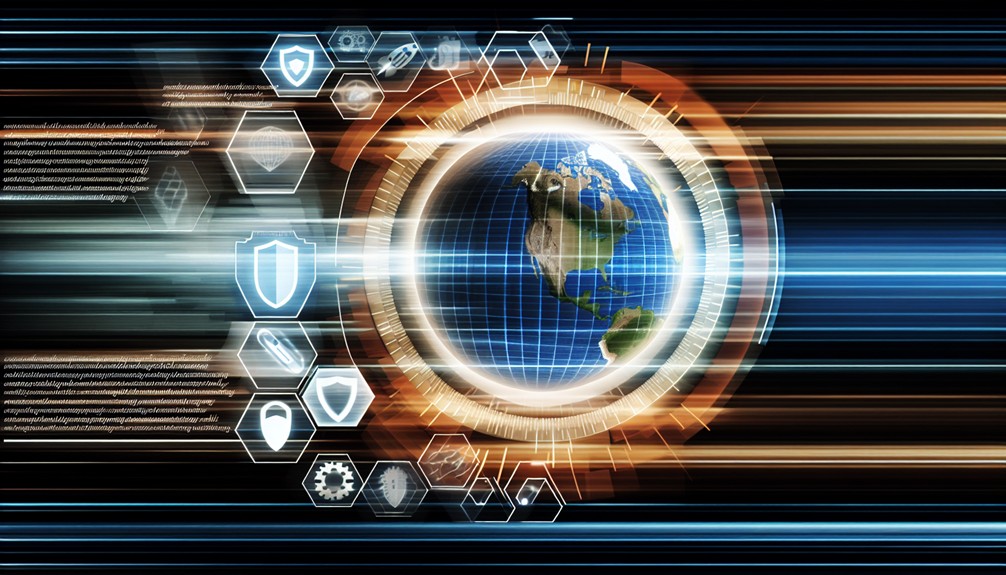 A digital shield surrounds a globe, symbolizing Trickbyte’s global security, with light streams illustrating streaming speed.