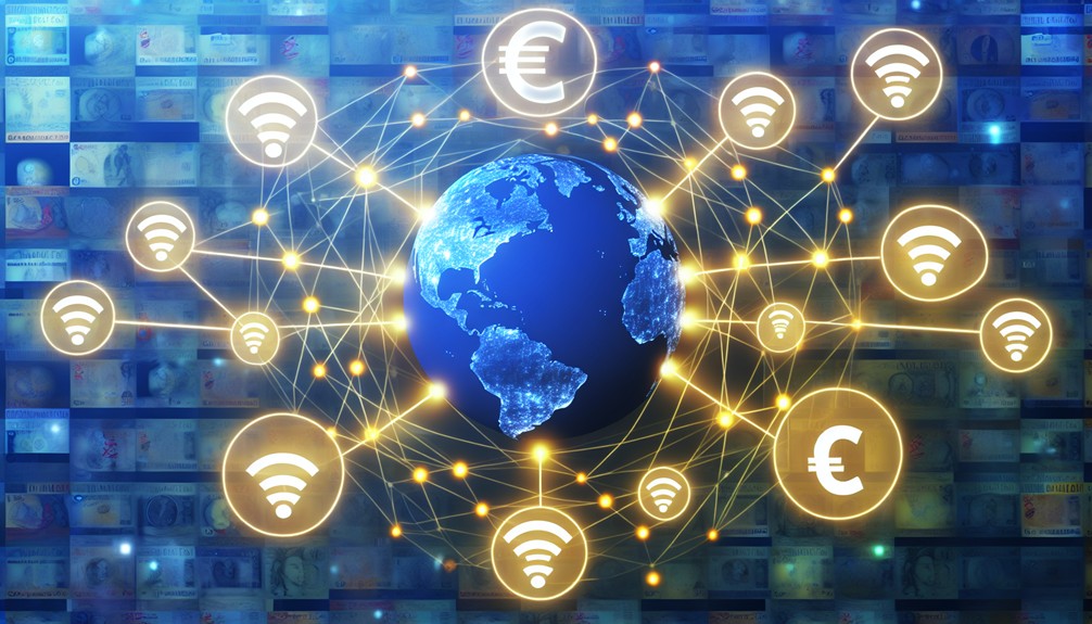 Digital globe with streaming icons orbiting, glowing connections, subtle provider logos, and currency symbols symbolizing global access and cost-effectiveness.