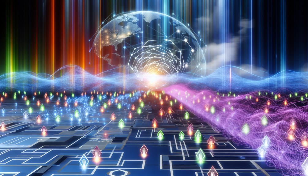 Digital landscape with interconnected nodes and globe, symbolizing Smart DNS and global streaming protection.