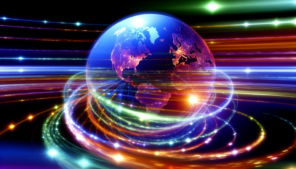 Futuristic digital globe with interconnected data streams and vibrant pathways symbolizing global business connectivity and unrestricted access.